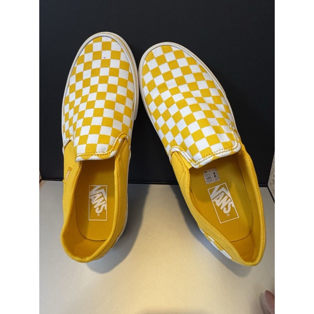Vans Yellow White Checkerboard Slip On Shoes Sz 10 Womens